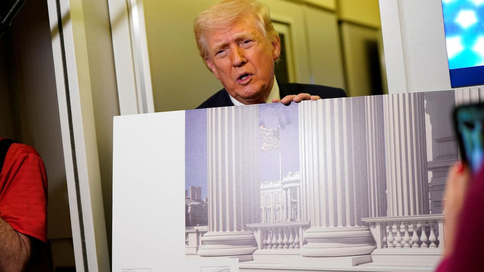 Trump shows off new ballroom designs as he defends $400 million project