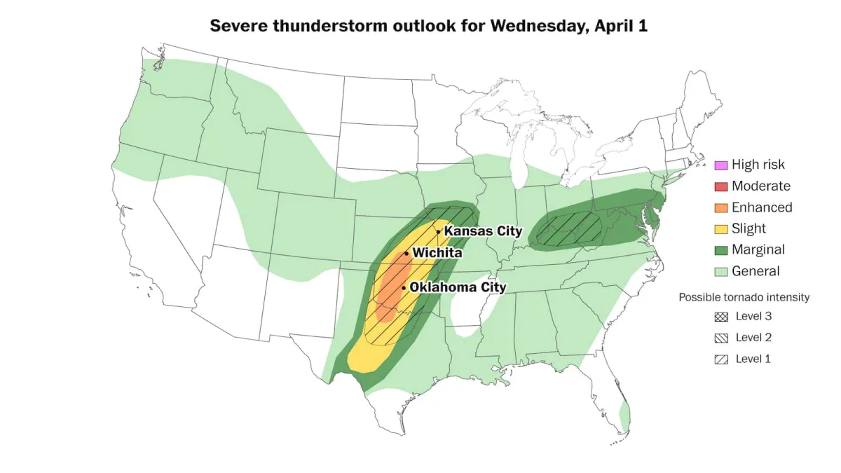 Severe storms possible this week in swath of U.S. from Texas to Michigan